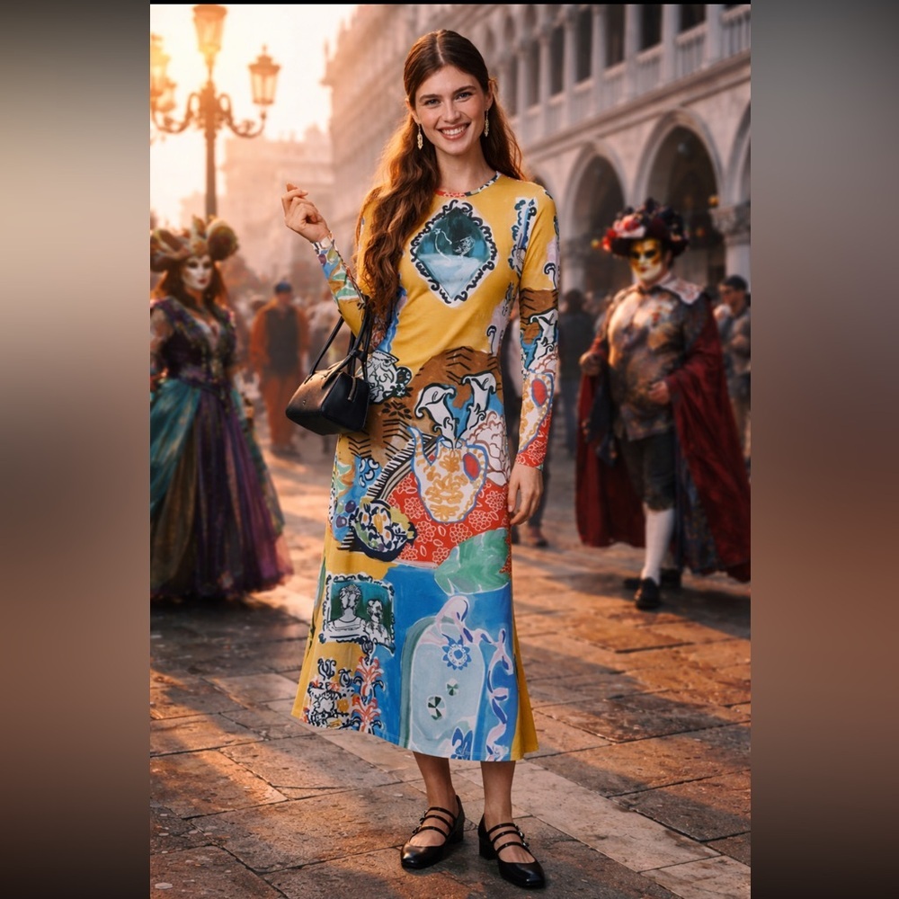 🎉SUPER RARE🎉 Anthropologie NWT De Loreta Kiara Long-Sleeve Midi Dress size S. - Picture 2 of 9